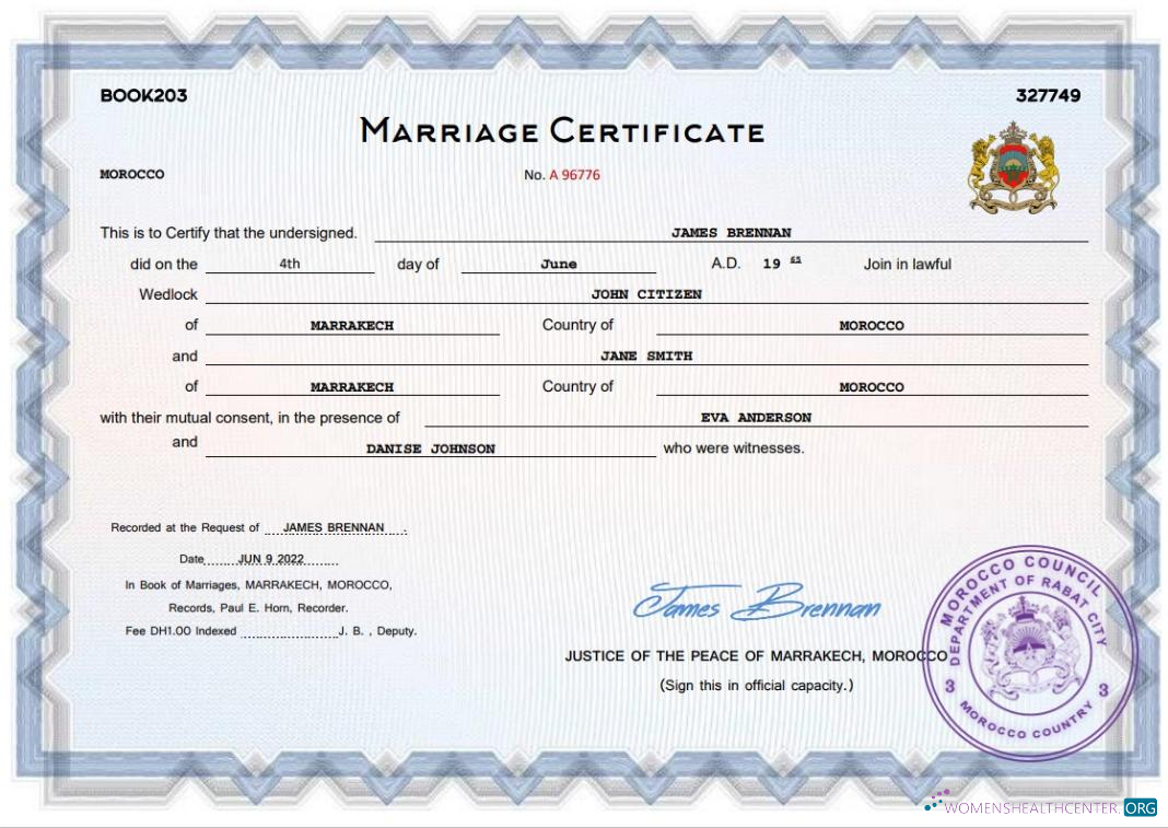 Download Morocco marriage certificate Word and PDF template Photoshop template